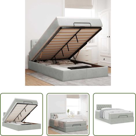 Rangement sous lit - Lit ottoman avec matelas gris clair 120x190 cm velours (1/5)