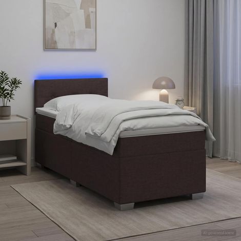 vidaXL Cama con Base Tapizada, Colchón y Luz LED Marrón Oscuro Tela (1/5)