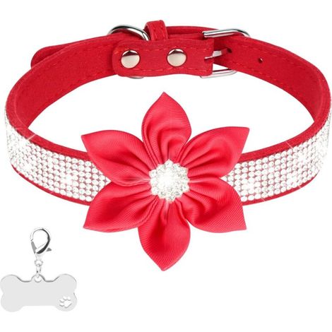 Hundehalsband mit Strasssteinen und funkelnder Blume für große Hündinnen, ein modisches Haustieraccessoire - Crezuo