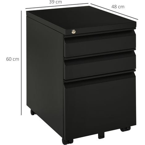 Caisson de bureau mobile à 3 tiroirs et roulettes, poignée concave, en acier, noir pour bureau et bureau à domicile (1/5)