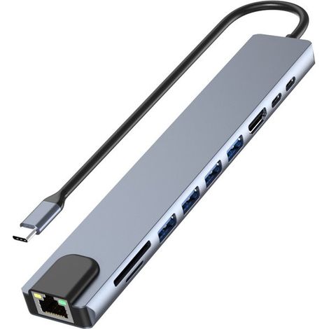 Docking station USB-C 10 in 1 - HDMI 4K, RJ45, SD/TF, USB 3.0/2.0, PD 100W, dongle LAN, compatibile con MacBook, iPad, XPS (1/5)