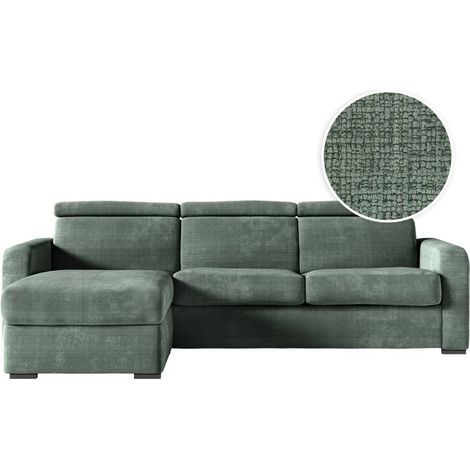Canapé CAROLE d'angle convertible 4 places couchage quotidien 140x190cm en tissu chenille - Vert
