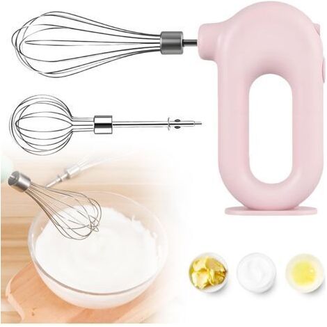 BUNTHAUS Batteur à main électrique: Batteur à main rose puissant à 4 vitesses, batteur à main sans fil avec 2 fouets en acier inoxydable, fouet électrique sans fil pour d'œufs et de crème