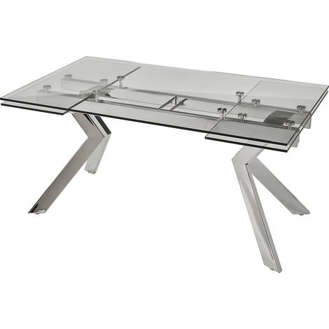 Tavolo da pranzo estensibile 6 a 8 posti in in vetro temperato e metallo - VELIKA