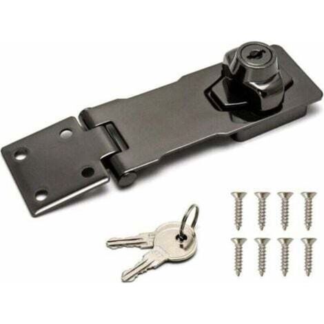 Security lock, 4/10cm, black, locking device with key and screws for front door lock, garage door