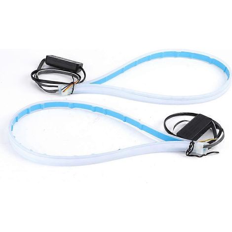 Lot de 2 bandes lumineuses LED flexibles bleues étanches de 60 cm pour voiture, avec feux de jour et clignotants. (1/4)