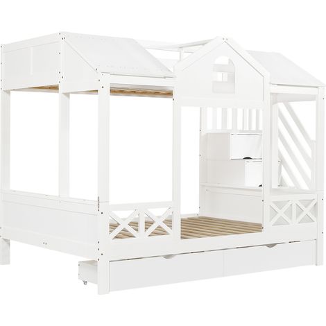 Litera infantil blanca 90x200 cm y 140x200 cm con cajones y escalera de almacenaje (1/5)