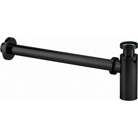 32mm zylindrischer Siphon mit Rohr, 300mm Wandauslass, schwarz (1/3)