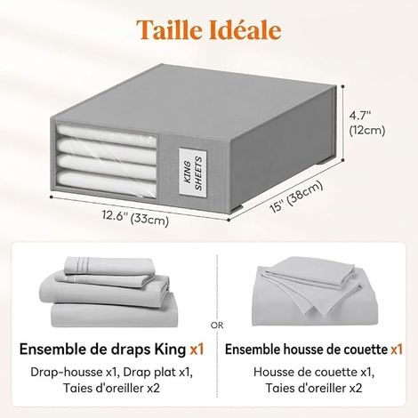 Sacs de Rangement Pliables pour Draps de Lit, Boite Rangement avec Fenêtre Transparente, Étiquette, Caisse Housse Couette, Couverture, Placard, Gris Claire (1/3)