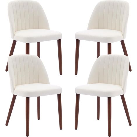 Lot de 4 Chaises de Salle à Manger, Chaise de Cuisine, Chaise de salon, Dossier en Tissu et Pieds en Bois,beige (1/5)