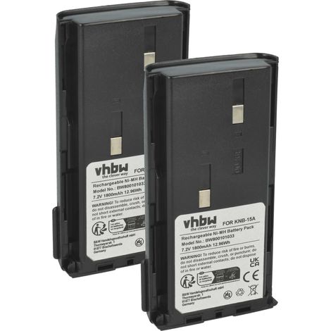 vhbw 2x Akku kompatibel mit Kenwood TK-270G, TK272, TK-3101, TK-3100, TK-272G, TK-278, TK3102 Funkgerät, Walkie Talkie (1800 mAh, 7,2 V, NiMH)