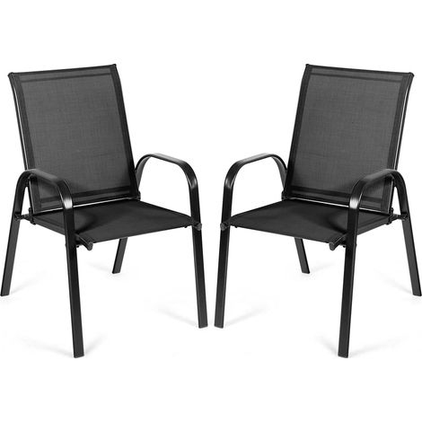 GOPLUS Lot de 2 Chaises de Jardin Pliantes, 2 Chaises de Terrasse en Métal avec Accoudoirs et Dossier Haut, Tissu Respirant, Fauteuil Confortable pour Piscine, Plage, Cour, Charge 160KG (Noir) (1/5)