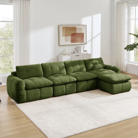 Canapé d'angle modulable 334x160x68 cm – canapé l xl 4 places avec pouf assise épaisse modules séparables – chenille – vert (1/5)