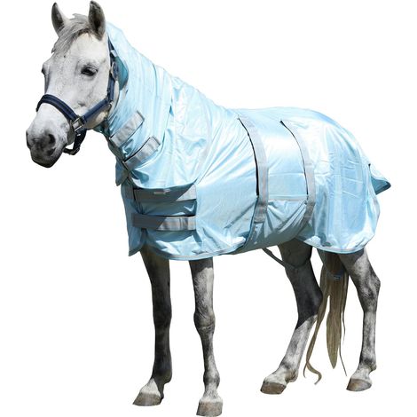 Couverture Anti-Mouches pour Mini-Cheval/Poney, Bleu Cyan 70cm (1/5)