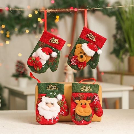 Lot de 3 petites chaussettes de Noël en tissu non tissé à suspendre au sapin, sachets à bonbons (1/5)