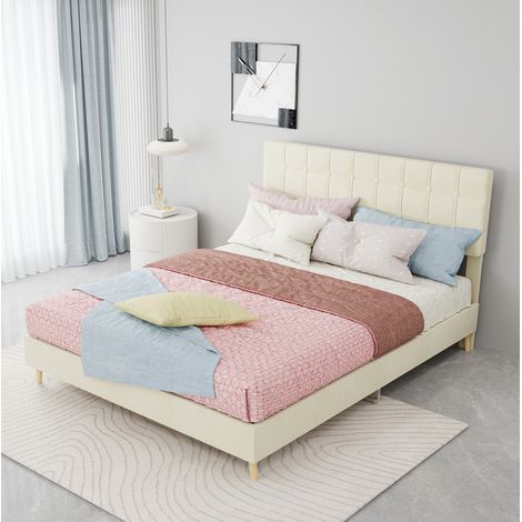 Bett Doppelbett 140x200 Polsterbett Samt Beige HAVRYA (1/5)