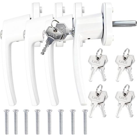 4 Poignées de Fenêtre Verrouillables avec Clé pour Sécurité Enfant – Aluminium Blanc, Installation Facile, 8 Vis et 8 Clés Incluses, Idéale pour Fenêtres, Balcons et Terrasses