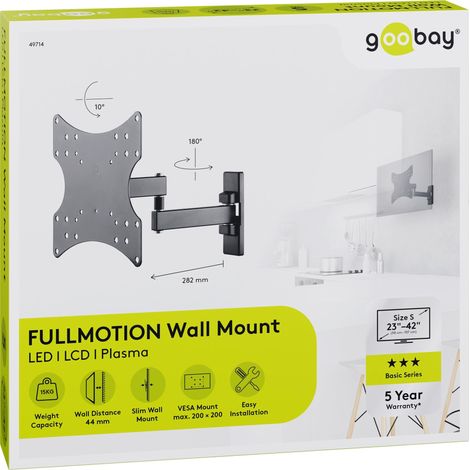 TV-Wandhalterung Basic FULLMOTION (S), Halterung für Fernseher von 23 bis 42 Zoll (58-107cm), vollbewegliches Doppelarmgelenk (schwenkbar und neigbar) bis 15 kg. (1/5)