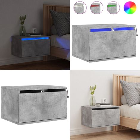 Table de chevet murale avec lumières LED gris béton - Table De Chevet Murale - Meuble De Rangement Mural - Éclairage Led - Table De Nuit Moderne - Luminaire Décoratif - Home & Living (1/5)