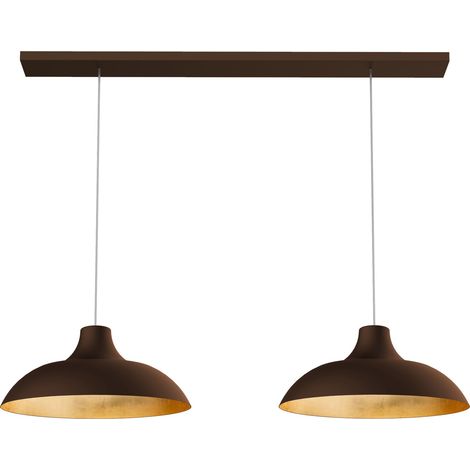 LUMICOM  PARIGINA Sospensione Binario, 2X E27, max 42W, metallo, marrone corten/foglia oro, D.30cm L.70cm (1/2)