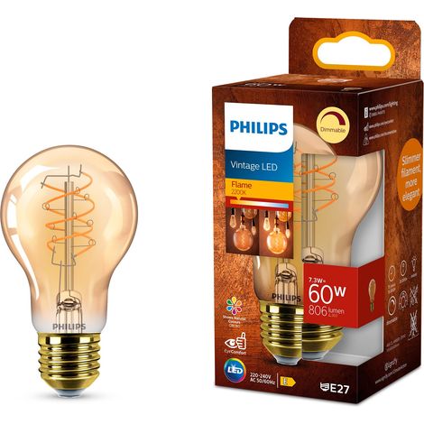 Ampoule Vintage Amber Spiral A60, Dimmable, Sans scintillement, 806 Lumen, Température 2200 K, 7.3 W=60 W, culot E27, Pack de 1 (1/5)