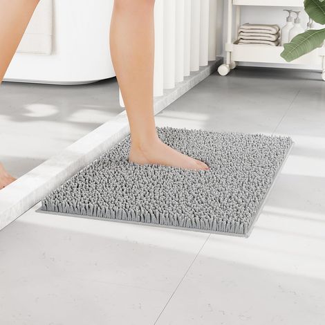 1 Tapis De Bain Chenille Antidérapant, Absorbant 40x60 Cm, Doux Pour Salle De Bain, Gris Clair (1/5)