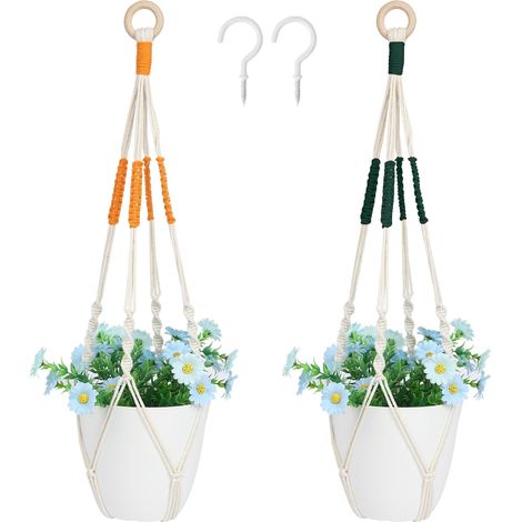 Lot de 2 Supports pour plantes en macramé, Crochets inclus, Décoration intérieure et extérieure, 68,6 cm (1/5)