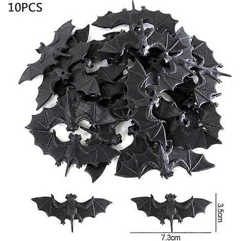 36/10 pièces de fausses chauves-souris et araignées en plastique pour Halloween, farces et attrapes, accessoires de décoration pour maison hantée (B02) (1/5)