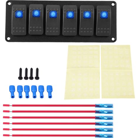 Panneau de commutateurs à bascule 6 positions 12-24V pour bateau caravane yacht marin LED bleue (1/5)