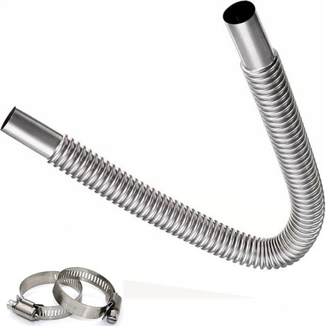 Tuyau d'Échappement de Réchauffeur d'Air Inoxydable 60cm - 2 Pinces - 25mm - Tube Rond pour Grille d'Aération - Tuyau d'Event de Gaz Silence Portable pour Voiture, Camion, Bateau (1/5)