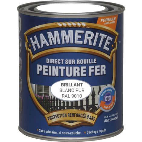 Peinture Direct Sur Rouille Laqué - Blanc Pur RAL 9010 - 2,5 L - Hammerite