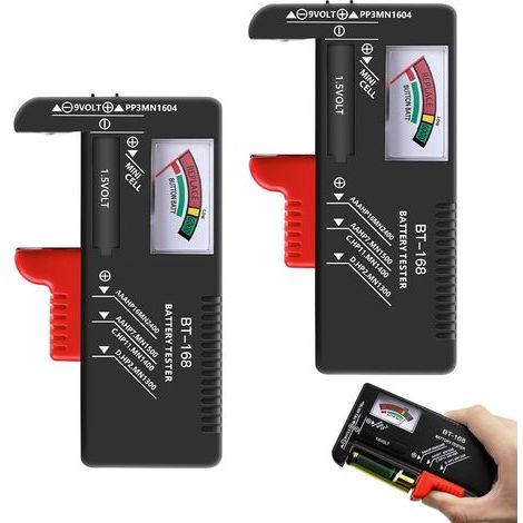 2-Piece Battery Tester - Electrical Accessory - Charge Check Without External Power Supply - For Toys and Remote Controls - Black - 11.2 x 6.1 x 2.7 cm