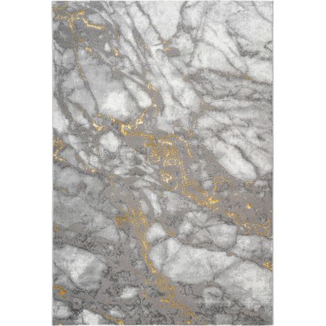 Tapis intérieur effet marbre gris et or dense robuste - 330 x 240 cm