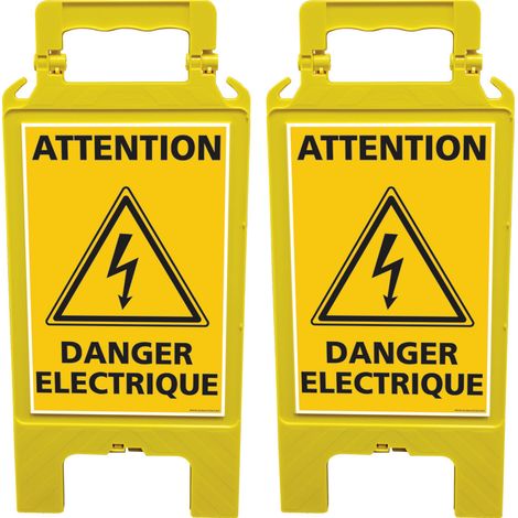 Lot de 2 chevalets de signalisation, attention danger electrique - Chevalet jaune (1/5)