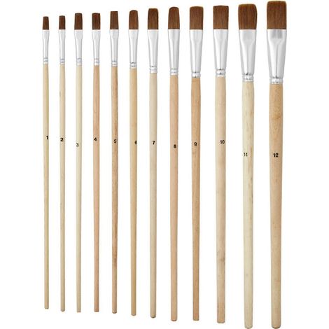 Lot de 12 pinceaux en poils de loup pour artistes, pinceaux plats pour aquarelle, fournitures de dessin multicolores (1/4)
