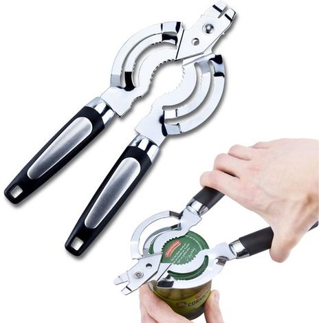 Abridor multiusos, Abrefrascos, Acero inoxidable, Abrebotellas, Abrefrascos, Ayuda de cocina, Diseño ergonómico, Ayudas para personas mayores (1/5)