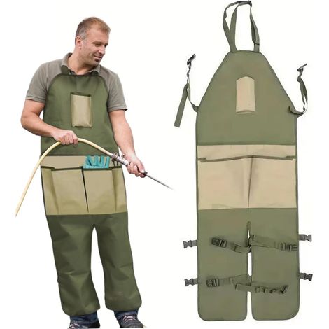 Tablier de jardinage tablier à outils à jambes fendues avec poches et sangles réglables tablier de travail pour homme et femme vert (1/4)