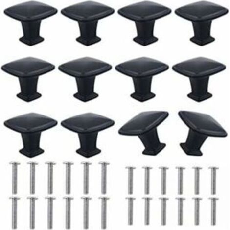 12 Stück 30mm Schwarze Quadratische Schrankknöpfe aus Aluminiumlegierung, Moderner Schwarzer Türknopf, Möbelgriff Küche für Schrank Schublade Buffet Schrank Nachttisch mit Schrauben