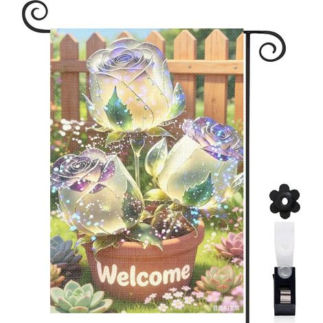 Bannière de cour roses lumineuses et chemin de jardin 30 x 45 cm décoration jardin et terrasse (1/5)