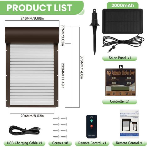 Porta automatica solare per pollaio - Porta elettrica per pollaio con timer - Pannello solare - Telecomando - Manuale - Protezione intelligente anti-pizzicamento - Marrone (1/4)