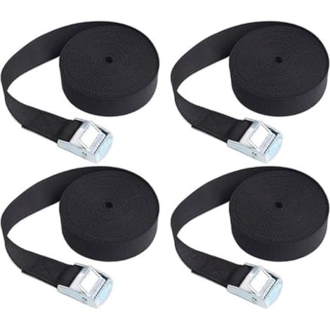 Lot de 4 sangles d'arrimage à cliquet réglables pour bagages, fourgonnettes, camions et motos (noir) - 3 m x 25 mm (1/4)