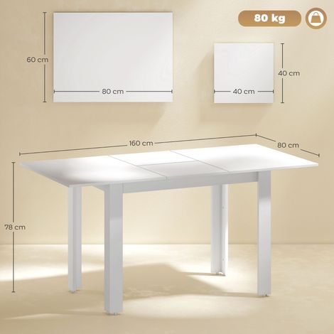 Table à manger extensible 120-160 cm, table de cuisine ajustable 4-6 couverts, panneaux MDF laqués blanc brillant, meuble salle à manger modulable (1/5)