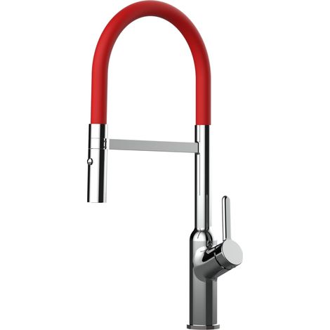 Rubinetto miscelatore Cucina cromato canna rossa movibile e doccia due getti staccabile - serie BOD (1/5)