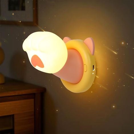 RHG Veilleuse pour chambre d'enfant en forme de patte de chat, luminosité réglable sur trois niveaux, en silicone mignon