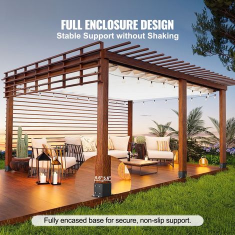 Lot de 4 supports colonne 142x142 mm acier carbone revetement poudre noir mat pour pergola terrasse balustrade ancrage beton bois (1/5)