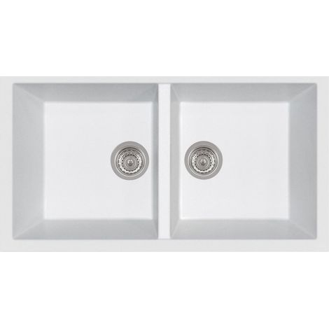Plados Telma Einbau-Spüle mit 2 Becken, Unterbau AM8620ST Elegance Microultragranit 86x44 cm Milchweiß