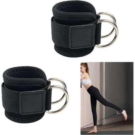2 Pièces Sangles Cheville Musculation Poulie Rembourrées avec Anneaux en D Réglables Sangle Musculation et de Fitness sur Le Câble (1/4)