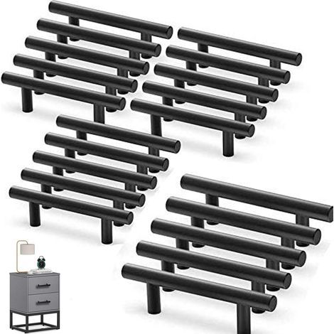 20 Poignées Meuble Cuisine – Acier Inoxydable, Noir – Entraxe 96 mm – avec Vis (1/5)