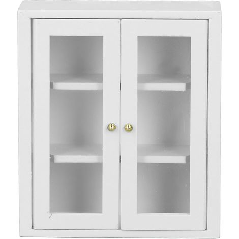 Armoire murale miniature 1:12 pour maison de poupée, meuble de cuisine en bois blanc, décoration et jouet d'imagination. (1/5)