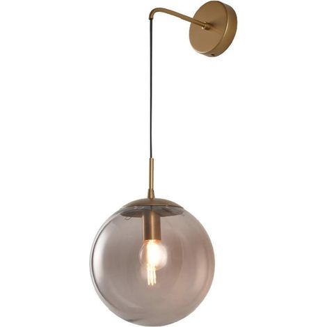 MINKUROW Industrial Vintage 15 Cm Globo De Cristal Gota Aplique De Pared Dormitorio Pasillo Aplique Luz Retro Gris Esfera De Vidrio Aplique De Pared (Gris) (1/5)